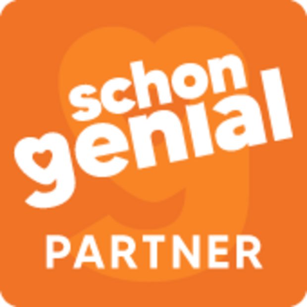 Logo schon genial, mit Unterschriftüberschrift "Partner".
