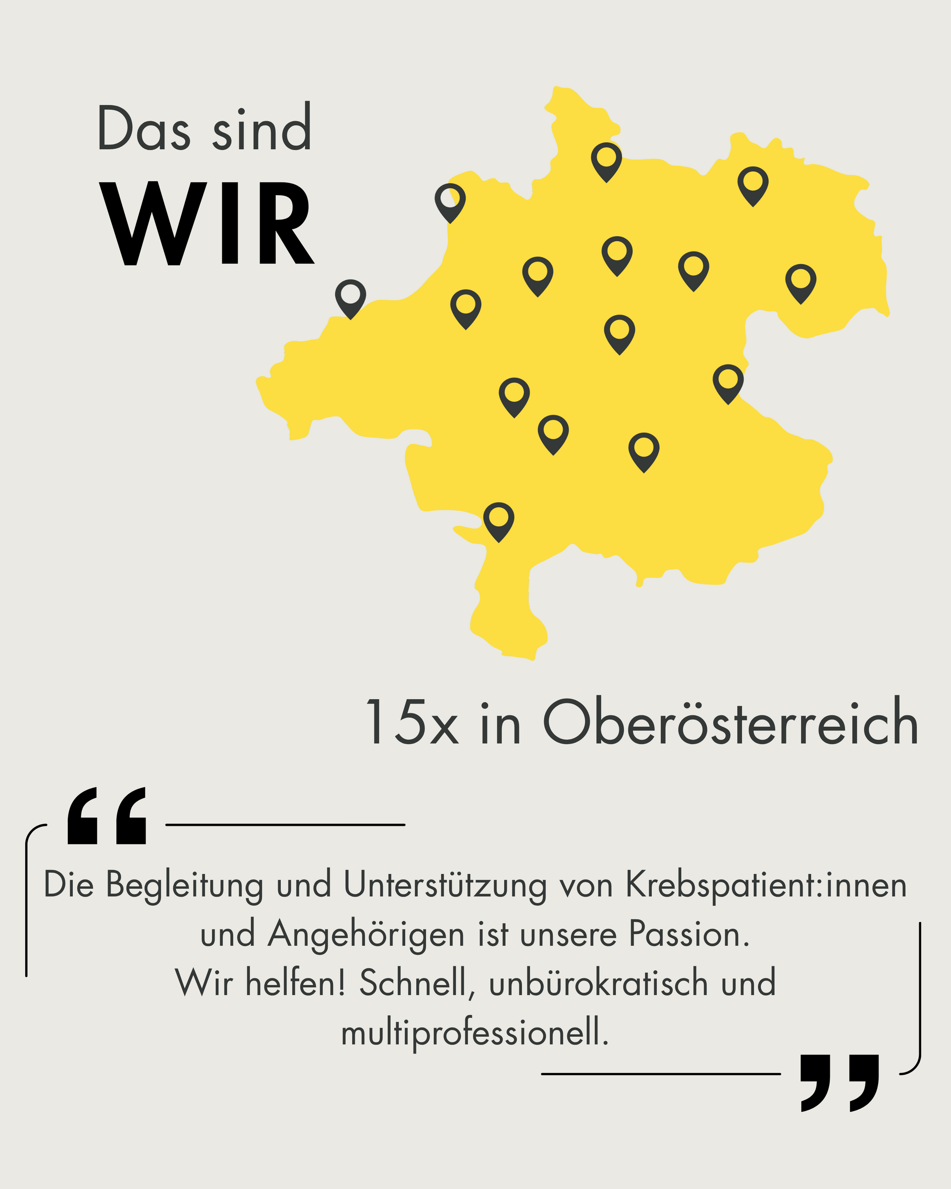 Karte von Ober&ouml;sterreich auf dem die 15 Beratungsstellen als Ort markiert sind
