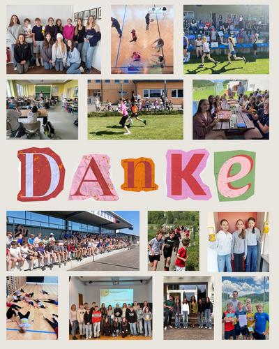 Collage aus mehreren Bildern von Schulprojekten im Schuljahr 2025/26